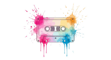 Watercolor Retro Cassette Tape with Color Splash
