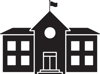 Iconic School Building Illustration Showing Traditional Architecture, Windows, Flag, and Design Details Emphasizing Education, Community, and Institutional Presence