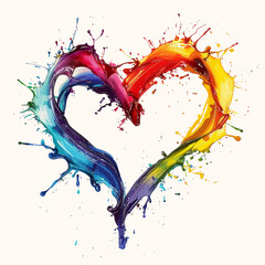 multicolour paint gradient splashes forming the shape of heart
