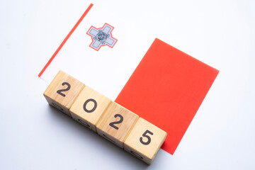 2025, Malta, Malta flag with date block, Concept, Important events for Malta the new year,...