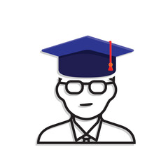 education icon. student or college student. man with glasses wearing graduation cap. smart. Mixed design style