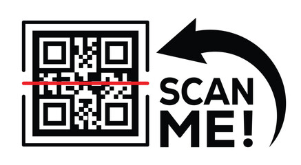 Scan QR code icon. Digital scanning qr code. QR code scan for smartphone. Scan Here text on top of the qr code