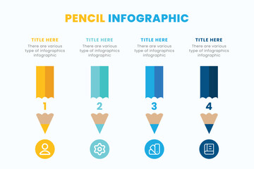 Pencil infographic design template with 4 step for education and Business Concepts, Modern flat vector illustration for presentation	