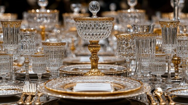 Elegant crystal and gold tableware