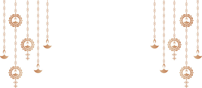 Happy Diwali festival greeting banner and hanging lamps with text space vector illustration