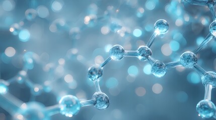 DNA molecule with floating bubbles on abstract blue background
