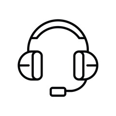 Simple line art icon of a headset with a microphone for communication and audio