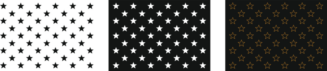 50 USA American Flag Star Pattern Variations in Black and White and Gold.