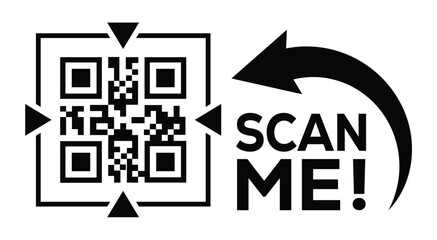 Scan QR code icon. Digital scanning qr code. QR code scan for smartphone. Scan Here text on top of the qr code