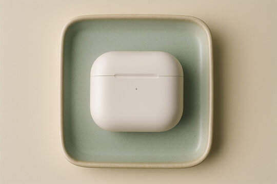 White Wireless Earbud Case on Minimalist Plate - Tech & Accessories