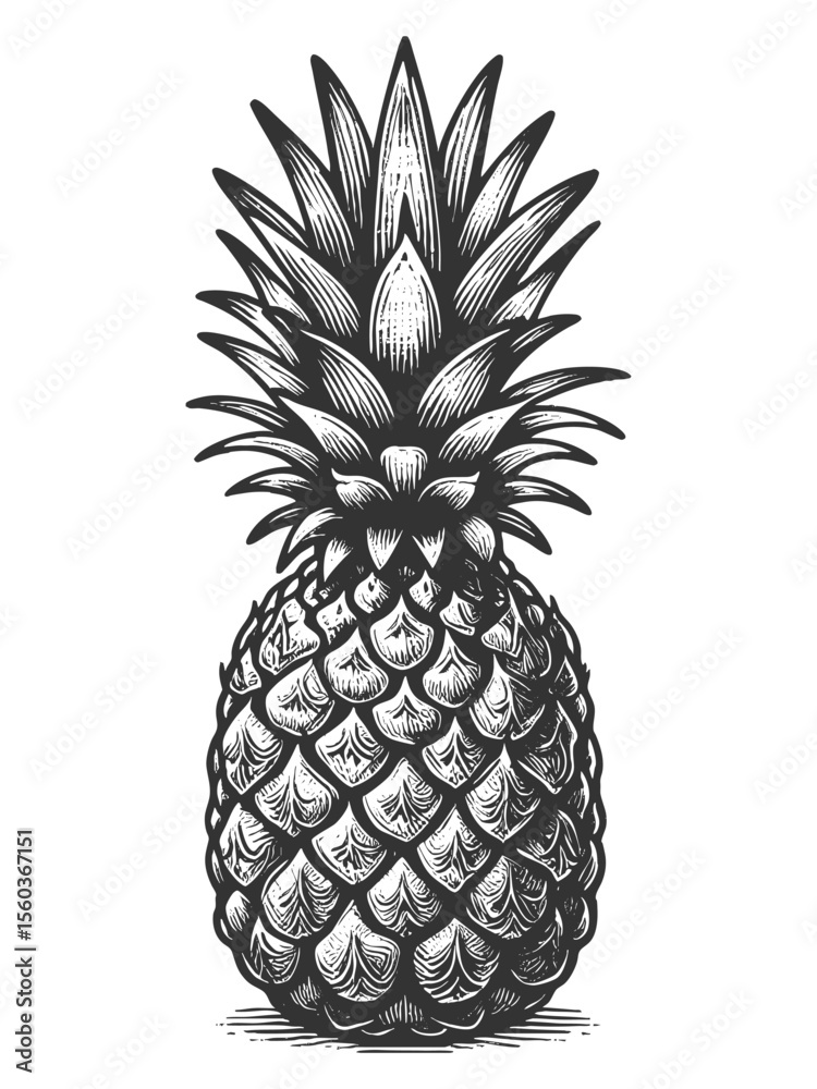 Wall mural pineapple sketch engraving generative ai fictional character vector illustration. scratch board imit