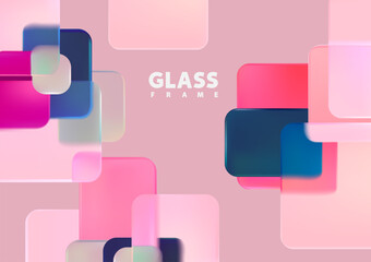 3D squares and rectangles in glass morphism style. Transparent background with geometric shapes.