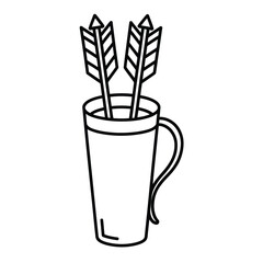 Simple line art icon of a quiver with two arrows for archery