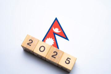 2025, Nepal flag with date block, Concept, Important events for Nepal the new year, election,...