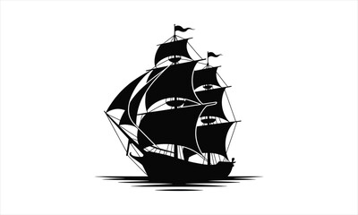 Classic sailing ship silhouette on the open sea