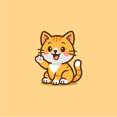 Cute Cartoon Cat Mascot Wavin...