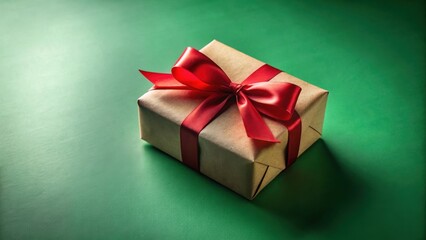 Obraz premium A Beautifully Wrapped Present with a Crimson Ribbon on a Verdant Surface