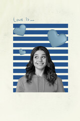 Zine trendy vertical banner creative collage of happy girl guy receive like reaction popular blog...