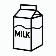 Simple black outline drawing of a milk carton with the word milk on it