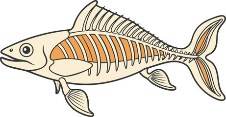Prehistoric Fish Fossil Outline Illustration.