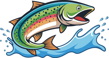 Rainbow Trout Leaping From Water Splash.