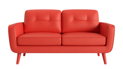Bright red tufted sofa with tapered legs couch upholstered