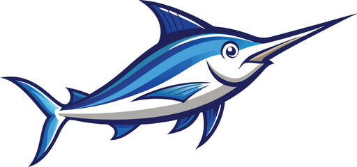 Sharp Edged Blue Stylized Swordfish Illustration.