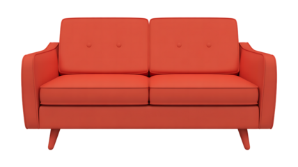 Orange upholstered sofa with button tufting and tapered legs couch