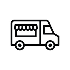 Simple black line art icon of a food truck with an awning