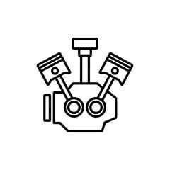 Simple line art illustration of a v twin engine motor with pistons and crankshaft