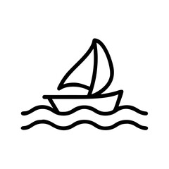Sailboat on Waves Icon – Nautical Outline Line Art Illustration
