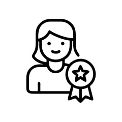 Woman with Award Badge Icon – Achievement Recognition Outline Illustration