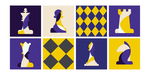 Collection of Chess pattern vector with purple and yellow colors