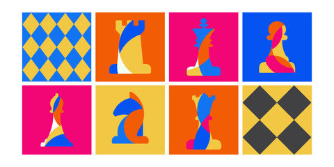 Collection of Chess pattern vector with bright pop tones