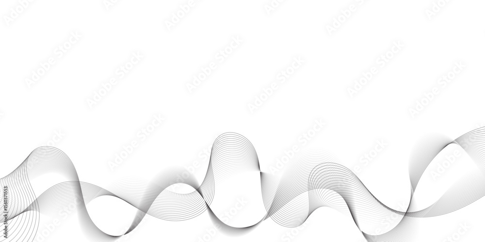 Poster Abstract grey, white smooth element swoosh speed wave modern stream background. Wave with lines created using blend tool. Abstract frequency sound wave lines and twisted curve lines background.	

