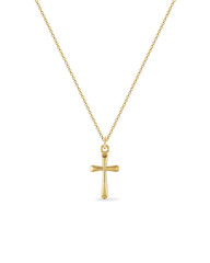 Gold delicate necklace jewelry with cross pendant isolated with white background