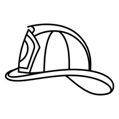Simple black and white line drawing of a firefighter helmet on a white background