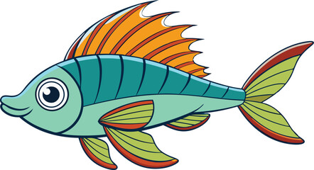 Surreal Fish with Feathered Fins Vector.