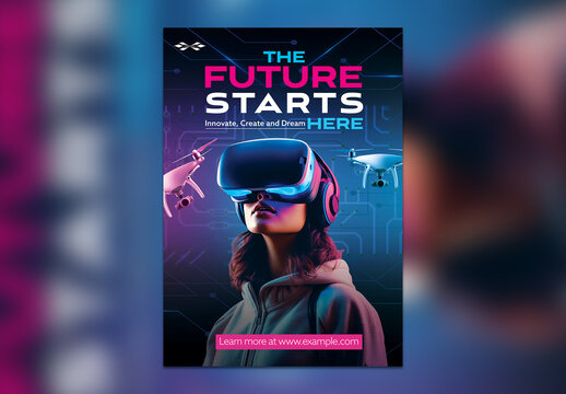 Technology Innovation Flyer Template with VR Headset and Drones &ndash; Futuristic Theme A4 Print Ready Design