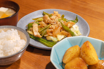 Stir-Fried Pork and Vegetables Japanese Dinner Set / 豚肉と野菜の炒め物定食
