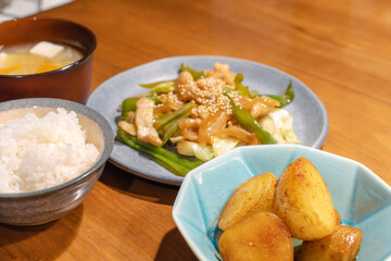 Stir-Fried Pork and Vegetables Japanese Dinner Set / 豚肉と野菜の炒め物定食
