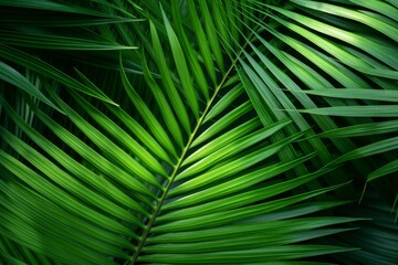 Fototapeta premium Vibrant green palm leaves create a captivating tropical backdrop, showcasing the beauty of nature