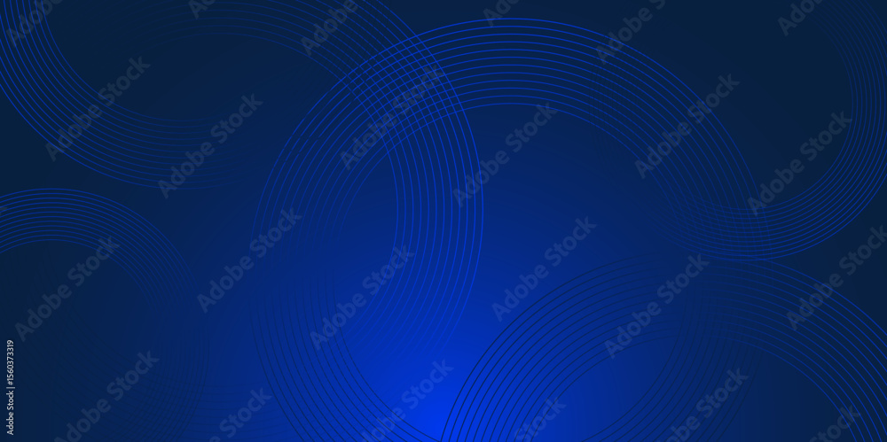 Poster abstract circle lines on dark blue gradient background. geometric stripe line art design. futuristic