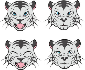 vector illustration 2D cartoon white tiger heads with different emotions sad and happy 