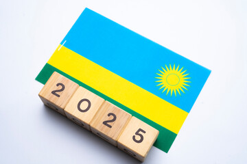 2025, Rwanda flag with date block, Concept, Important events for Rwanda the new year, election, economy, social activities, central bank, Rwanda foreign policy