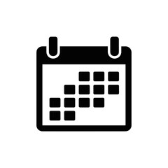 Minimal black calendar icon with grid on white background
