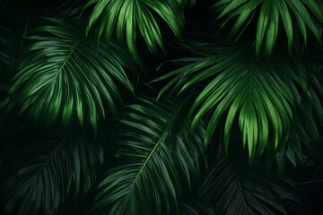 Dark green tropical palm leaves creating a beautiful natural background, perfect for nature inspired projects