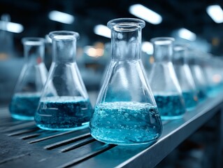 Laboratory glass test tubes filled with colorful liquid for scientific experiment