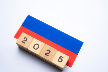 2025, Russia, Russia flag with date block, Concept, Important events for Russia the new year, election, economy, social activities, central bank, Russia foreign policy