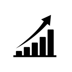Minimal black growth chart icon with upward arrow in flat vector design
